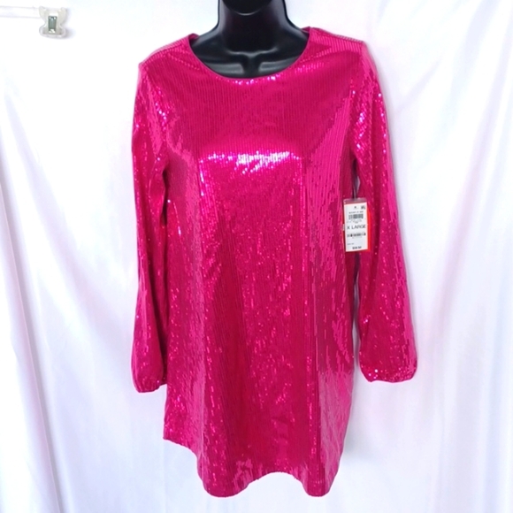 Inc International Concepts Sequin Mini Tunic Hot Pink Dress, XL, 30" L, 18" PTP - Picture 1 of 6
